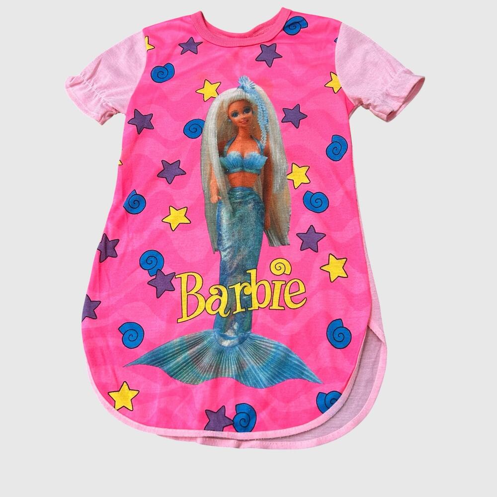 Vintage 90s Barbie Mermaid Nightgown Girls 5/6 Pink Sleep Shirt Windies -